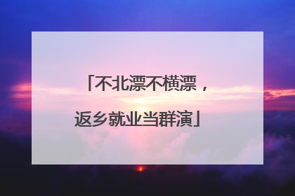 不北漂不横漂，返乡就业当群演