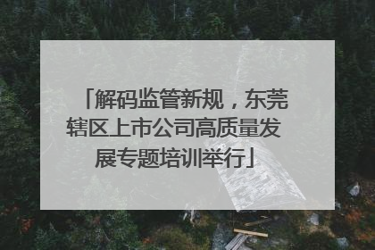 解码监管新规，东莞辖区上市公司高质量发展专题培训举行